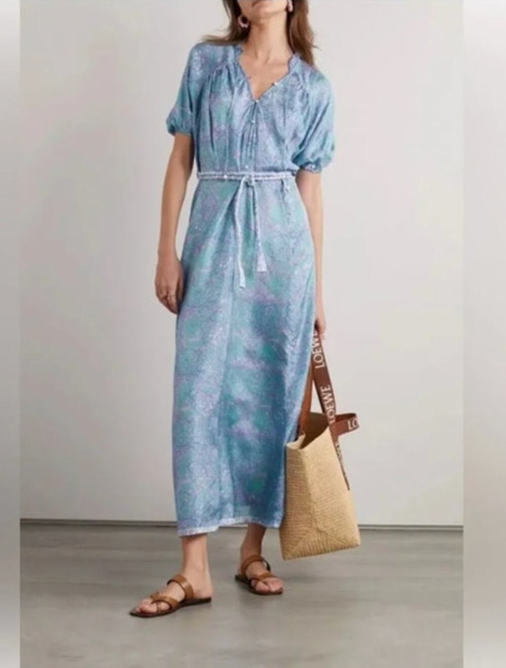 HANNAH ARTWEAR Sz 2 M Medium Alina Silk Maxi Dress Blue Purple Floral